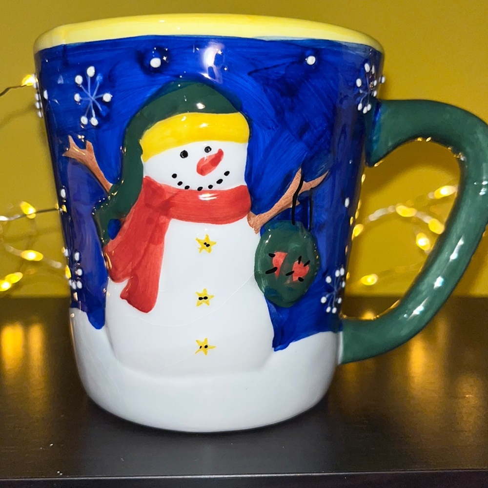Colorful and embossed snowman mug
